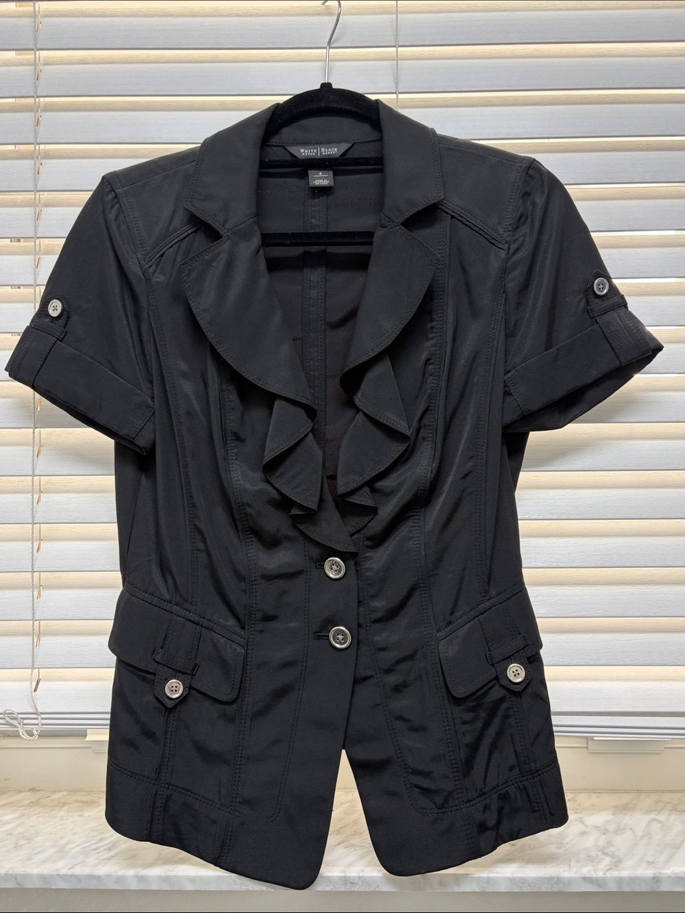 White House Black Market Black Ruffled Short-Sleeve Blazer